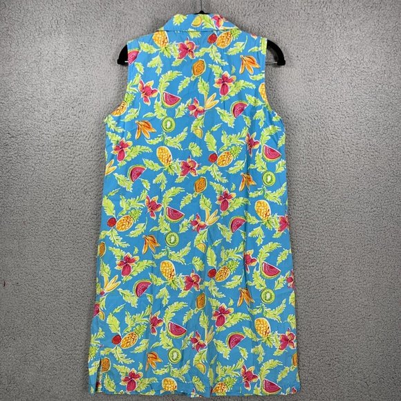 Palm Lily Women’s Sleeveless Button Front Top Turquoise w/ Fruit Print Size 12 - Picture 2 of 10